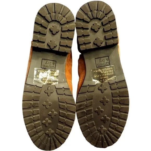 NWOT Crown & Ivy "June" Ankle Boot, Size 7, Cognac Color, Suede w/ Faux Fur Trim - Picture 4 of 6